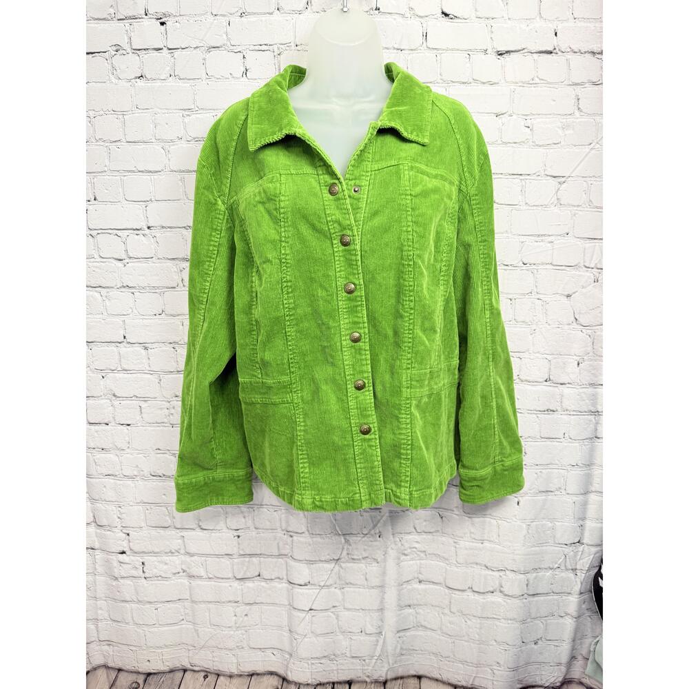 Dress Barn Womens Lime Green Corduroy Button Up Collared Casual Jacket 14/16